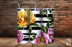 Pink and Yellow Striped Peony Flowers Patterns Product Image 3