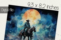 Cowboy tumbler wrap, Sublimation PNG design, Moonlight ride Product Image 2