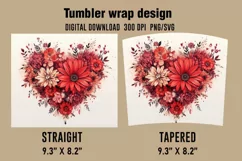 3D Floral Heart Tumbler Wrap , Sublimation Designs Product Image 2