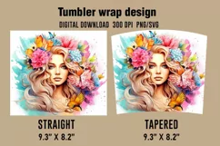 3D Floral Lady Tumbler Wrap Designs, Sublimation Designs Product Image 2