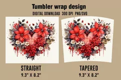 3D Floral Heart Tumbler Wrap , Sublimation Designs Product Image 2