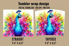 3D Peacock Watercolor Splash Tumbler Wrap Designs Product Image 2