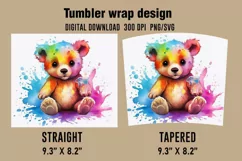 3D Teddy Bear Watercolor Splash Tumbler Wrap Designs Product Image 2