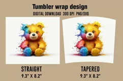 3D Teddy Bear Watercolor Splash Tumbler Wrap Designs Product Image 2