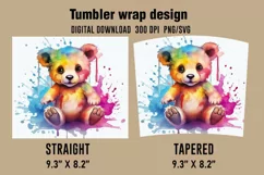 3D Teddy Bear Watercolor Splash Tumbler Wrap Designs Product Image 3