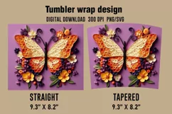 3D Butterfly Tumbler Wrap Designs, Sublimation Designs Product Image 2