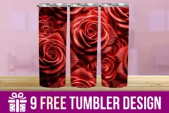 3D Red Roses Tumbler Wrap Designs, Sublimation Designs Product Image 1