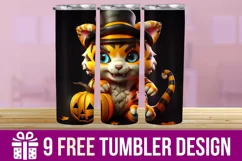 3D Halloween Tiger Tumbler Wrap Designs, Sublimation Designs Product Image 1