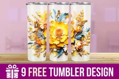 3D Cute Flowers Tumbler Wrap Designs, Sublimation Designs Product Image 1