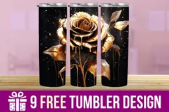 3D Black And Golden Rose Tumbler Wrap Designs Product Image 1