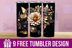 3D Black And Golden Rose Tumbler Wrap Designs Product Image 1