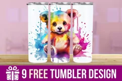 3D Teddy Bear Watercolor Splash Tumbler Wrap Designs Product Image 1