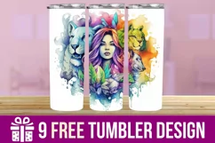 3D Tiger Lady Tumbler Wrap Designs, Sublimation Designs Product Image 1