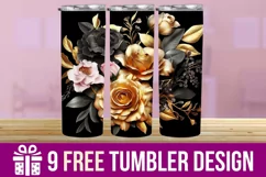 3D Black And Golden Rose Tumbler Wrap Designs Product Image 1