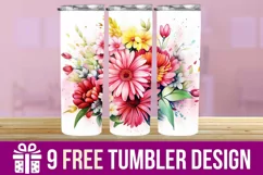 3D Cute Flowers Tumbler Wrap Designs, Sublimation Design Product Image 1