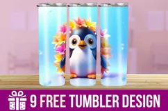 3D Cute Penguin Tumbler Wrap Designs, Sublimation Designs Product Image 1