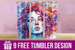 3D Lady Watercolor Splash Tumbler Wrap Designs Product Image 1