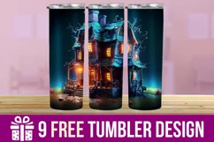 3D Haunted House Tumbler Wrap Designs, Sublimation Designs Product Image 1