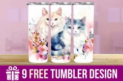 3D Cute Cats Tumbler Wrap Designs, Sublimation Designs Product Image 1
