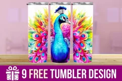 3D Peacock Watercolor Splash Tumbler Wrap Designs Product Image 1