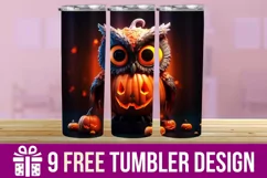 3D Halloween Owl Tumbler Wrap Designs, Sublimation Designs Product Image 1