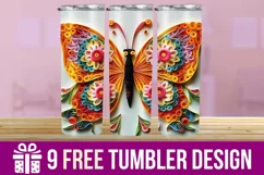3D Butterfly Tumbler Wrap Designs, Sublimation Designs Product Image 1