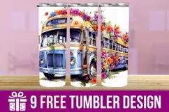 3D Floral Bus Tumbler Wrap Designs, Sublimation Designs Product Image 1