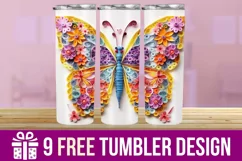 3D Butterfly Tumbler Wrap Designs, Sublimation Designs Product Image 1
