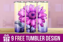 3D Purple Sunflower Tumbler Wrap Designs, Sublimation Design Product Image 1