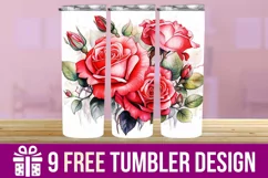3D Red Rose Tumbler Wrap Designs, Sublimation Design Product Image 1