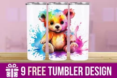 3D Teddy Bear Watercolor Splash Tumbler Wrap Designs Product Image 1