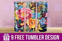 3D Cute Flowers Tumbler Wrap Designs, Sublimation Designs Product Image 1