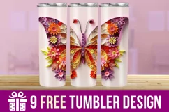 3D Butterfly Tumbler Wrap Designs, Sublimation Designs Product Image 1