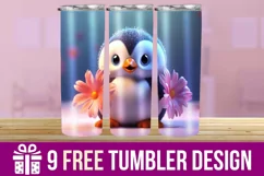 3D Cute Penguin Tumbler Wrap Designs, Sublimation Designs Product Image 1