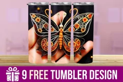 3D Butterfly Tumbler Wrap Designs, Sublimation Designs Product Image 1