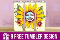 3D Emoji Sunflower Tumbler Wrap Designs, Sublimation Design Product Image 1