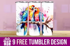3D Parrot Watercolor Splash Tumbler Wrap Designs Product Image 1