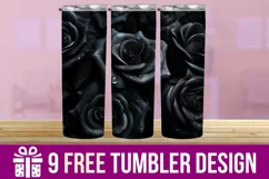 3D Black Roses Tumbler Wrap Designs, Sublimation Designs Product Image 1