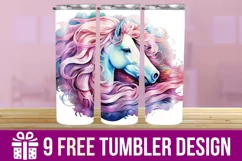 3D Pony Horse Tumbler Wrap Designs, Sublimation Designs Product Image 1
