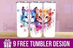 3D Cute Cats Tumbler Wrap Designs, Sublimation Designs Product Image 1