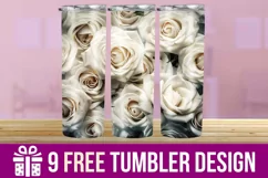 3D White Flowers Tumbler Wrap Designs, Sublimation Designs Product Image 1
