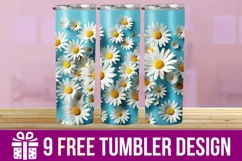 3D Daisies Flowers Tumbler Wrap Designs, Sublimation Tumbler Product Image 1