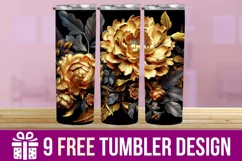3D Black And Golden Rose Tumbler Wrap Designs Product Image 1