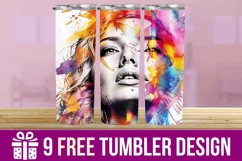 3D Lady Watercolor Splash Tumbler Wrap Designs Product Image 1
