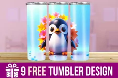 3D Cute Penguin Tumbler Wrap Designs, Sublimation Designs Product Image 1