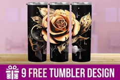 3D Black And Golden Rose Tumbler Wrap Designs Product Image 1