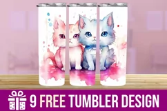 3D Cute Cats Tumbler Wrap Designs, Sublimation Designs Product Image 1
