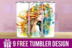 3D Floral Lady Tumbler Wrap Designs, Sublimation Designs Product Image 1