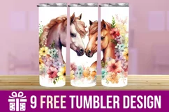 3D Cute Horses Tumbler Wrap , Sublimation Designs Product Image 1