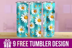 3D Daisies Flowers Tumbler Wrap Designs, Sublimation Tumbler Product Image 1